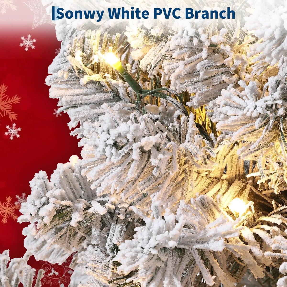 6FT/7.5FT Flocked Artificial Christmas Tree with Snowy Warm White LED Lights - Hinged Fraser Fir Holiday Decor