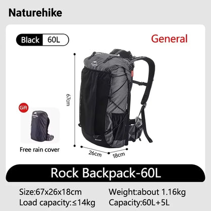 Naturehike Rock Series Lightweight Outdoor Hiking Backpack - 40L & 60+5L Camping Pack with Rain Cover