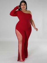 One Piece One Shoulder Single Sleeve Long Wide Foot Jumpsuit