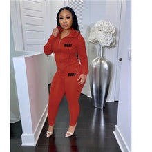 Body Letter Piece Zipper Fly Hoodie and Pants Set