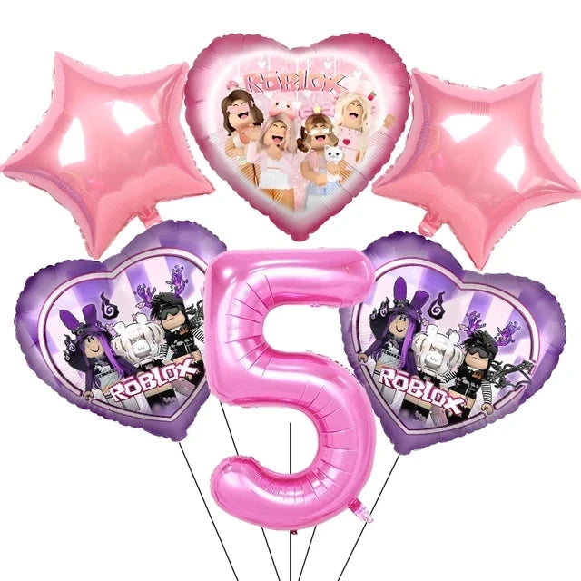 Pink Robloxed Theme Birthday Party Decorations Tableware Balloons Cups Plates Banner Backdrop Set