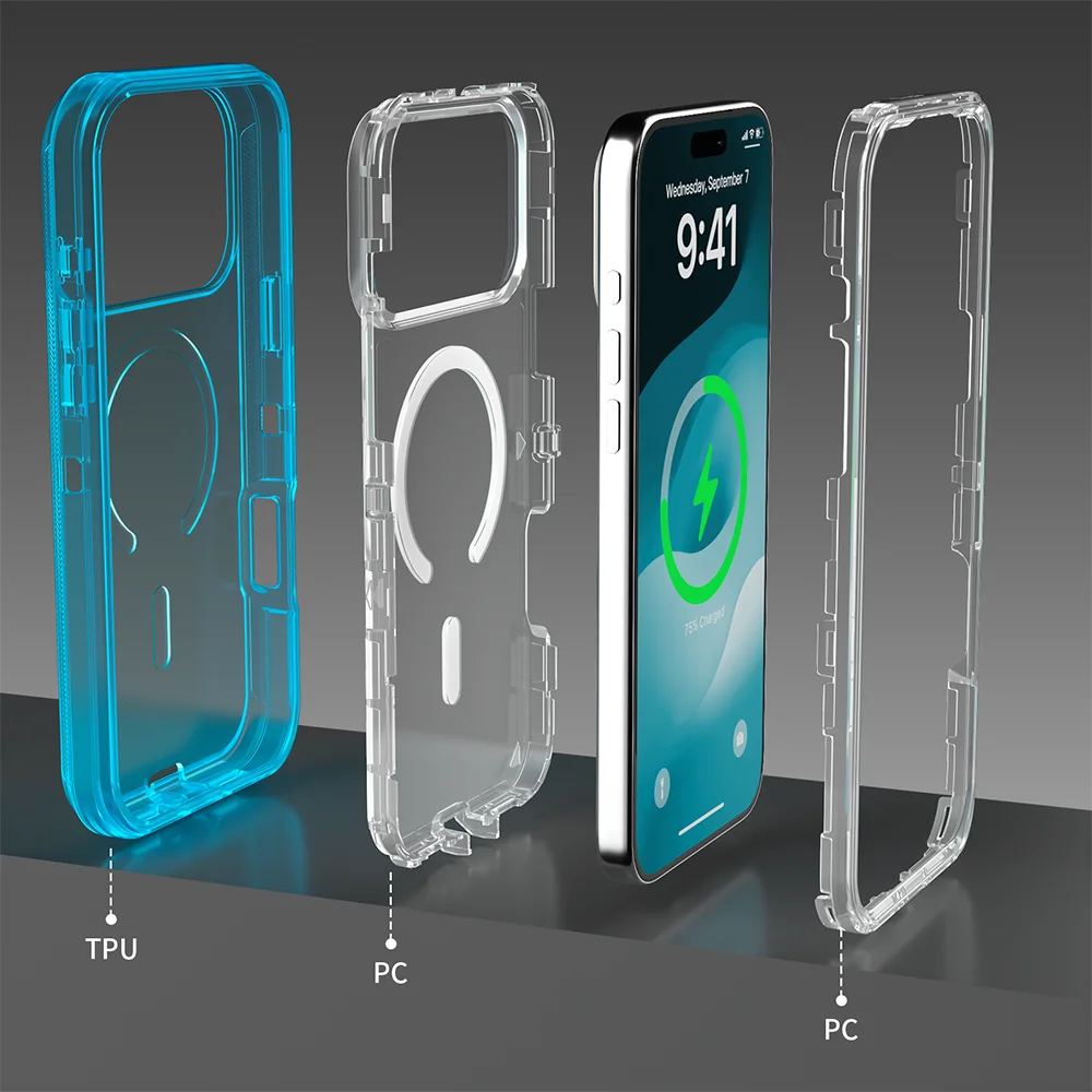 Rugged Shock Proof Magnetic Wireless Charging Clear Case for iPhone