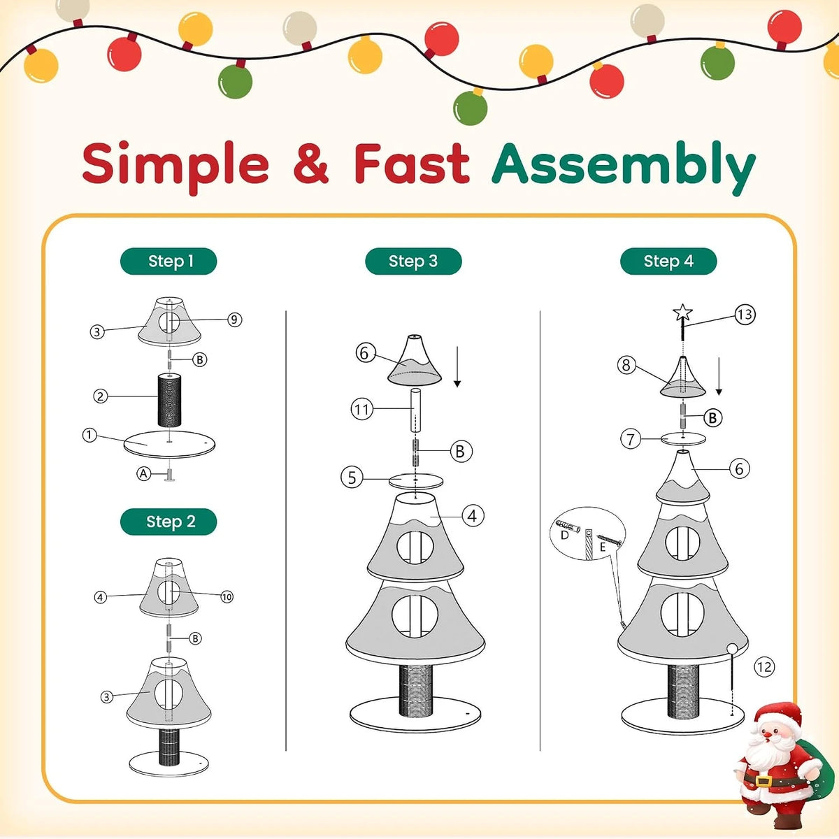 62" Christmas Cat Tree Tower – Festive Indoor Climbing Gym & Condo for Cats