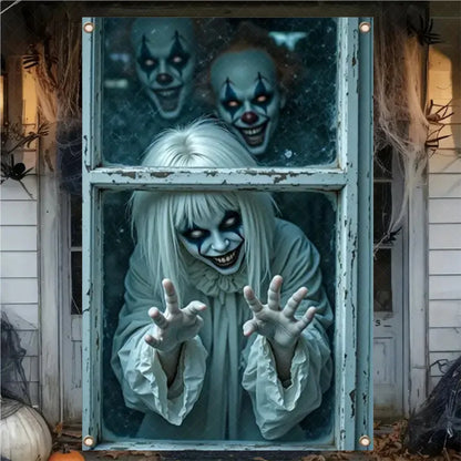 Scary Halloween Window Curtain & Backdrop
