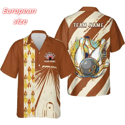 Men's Custom Name Bowling Ball & Pins Hawaiian Shirt