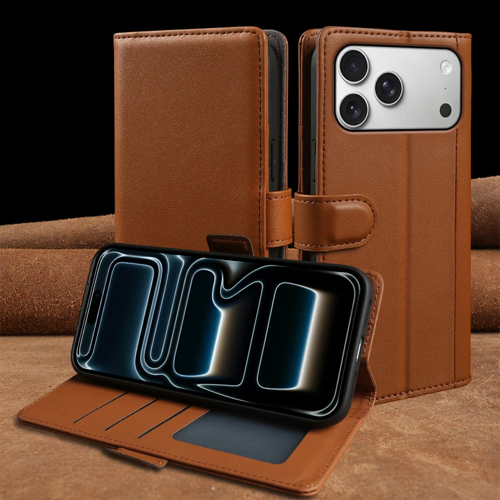 Genuine Leather Flip Wallet Phone Case for iPhone