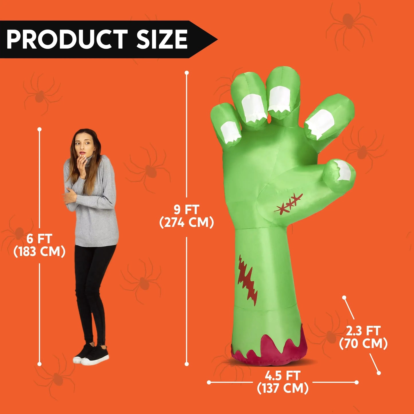 9ft Giant Zombie Arm Inflatable Halloween Outdoor Yard Decoration with LED Lights