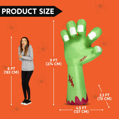 9ft Giant Zombie Arm Inflatable Halloween Outdoor Yard Decoration with LED Lights