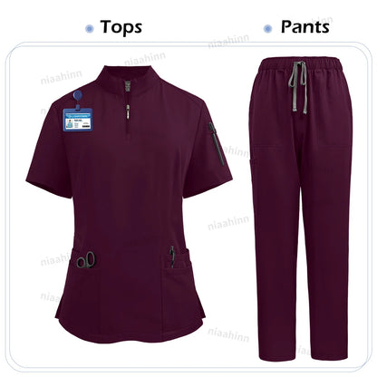 NiaaHinn Women's Stretch V-Neck Scrub Top & Cargo Pants Set