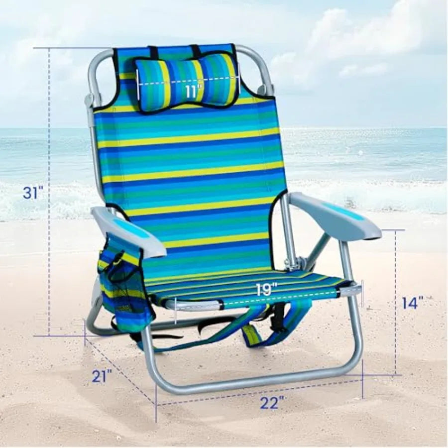 Portable Lightweight Beach Chair with 5 Reclining Positions