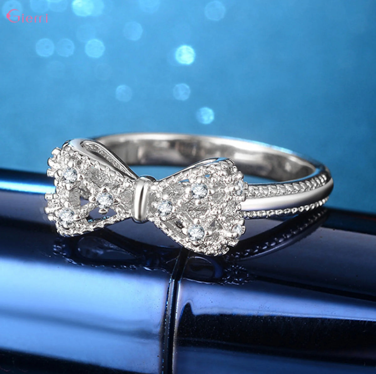 925 Sterling Silver Bowknot Cubic Zirconia Ring – Dainty Bow Engagement & Wedding Band