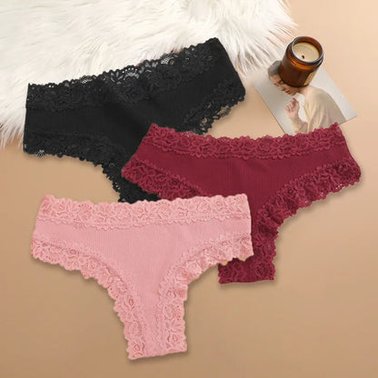3-Pack Women's Cotton Patchwork Lace Briefs