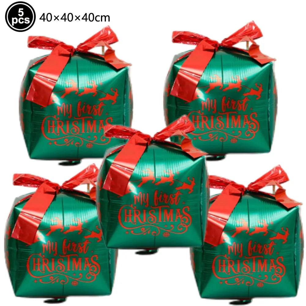 Large Santa Claus Foil Balloons & Christmas Tree Gift Box Decor