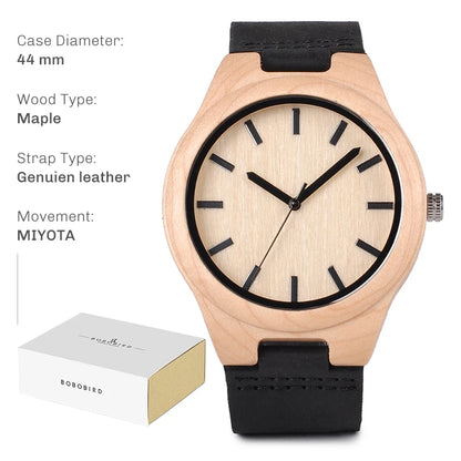 BOBO BIRD Natural Handcrafted Wooden Lightweight Quartz Wristwatch