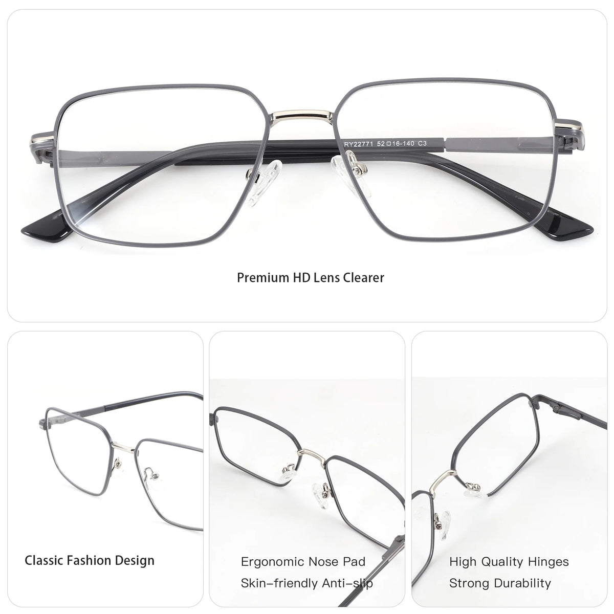 ZENOTTIC S Size Square Prescription Glasses for Men, Anti-Blue Light Metal Optical Frames