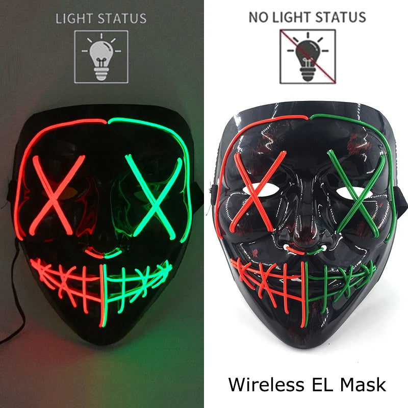 LED Light-Up Neon Wire Purge Mask – 3-Mode Halloween Horror Cosplay Mask for Adults