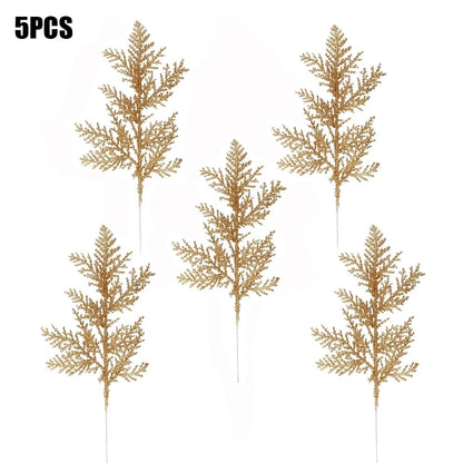 10/5Pcs Artificial Plants Pine Branches Christmas Glitter