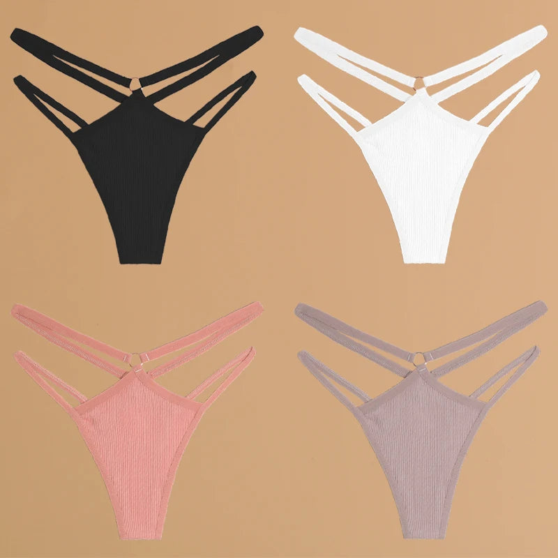 FINETOO 4Pcs Cotton Double Thin Thongs