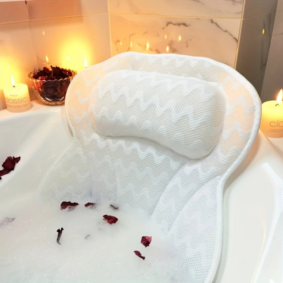 4D 6 Non-Slip Suction Cups Contouring Ergonomic Design Bathtub Neck Pillow