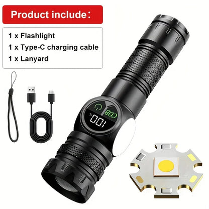 Ultra-Bright White Laser LED Tactical Flashlight with COB Side Light