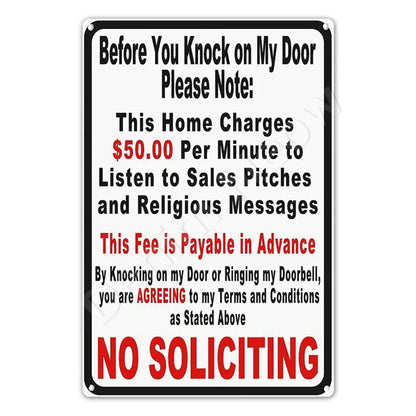 Funny No Soliciting Vintage Metal Tin Sign