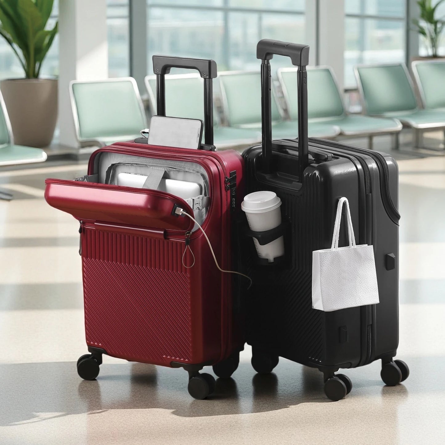Front-Opening Multifunctional Zippered Case With Cup Holder & USB Port