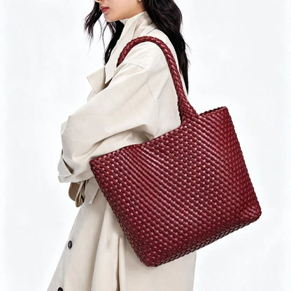 Large Woven Leather Tote Bag & Clutch Set