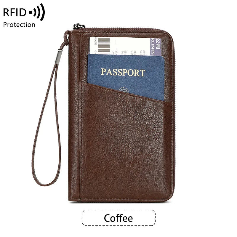 RFID Blocking Family Travel Passport Wallet – Zippered Multi-Card Organizer Wristlet