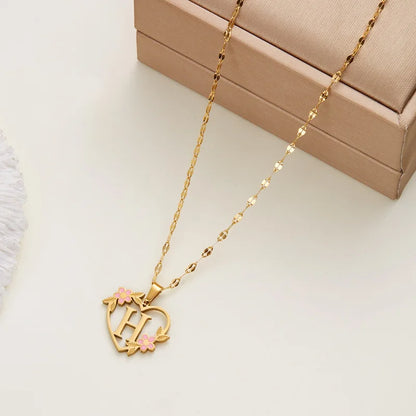 Stainless Steel Love Heart A-Z Letter Necklace