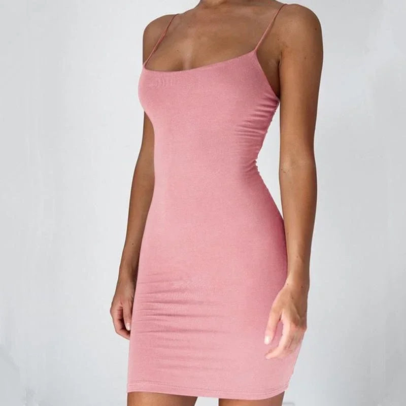 Women's Sleeveless Spaghetti Strap Bodycon Mini Dress