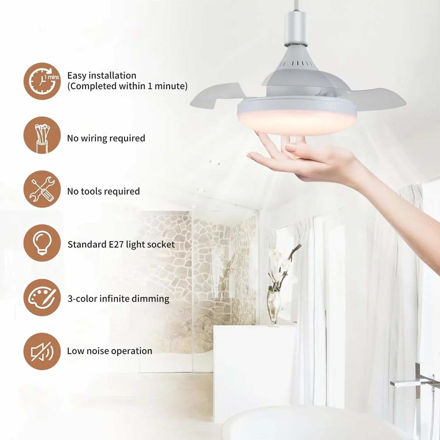 Silent Drone-Style LED Ceiling Fan Light with Remote