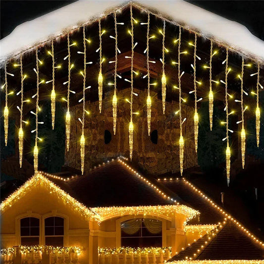 Street Garland LED Light Curtain Icicle String Lights for Outdoor Christmas Decor