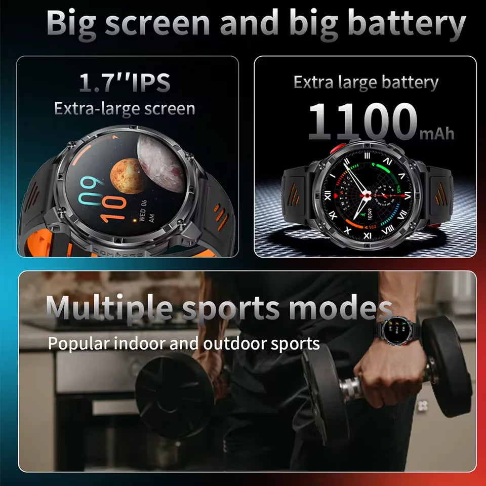 Rugged Outdoor AMOLED GPS Smartwatch with Flashlight