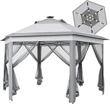 13×13 Pop-Up Patio Gazebo Tent W/Mesh Netting Sides & 25 Solar LED Lights
