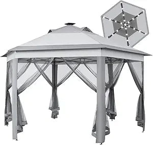 13×13 Pop-Up Patio Gazebo Tent W/Mesh Netting Sides & 25 Solar LED Lights