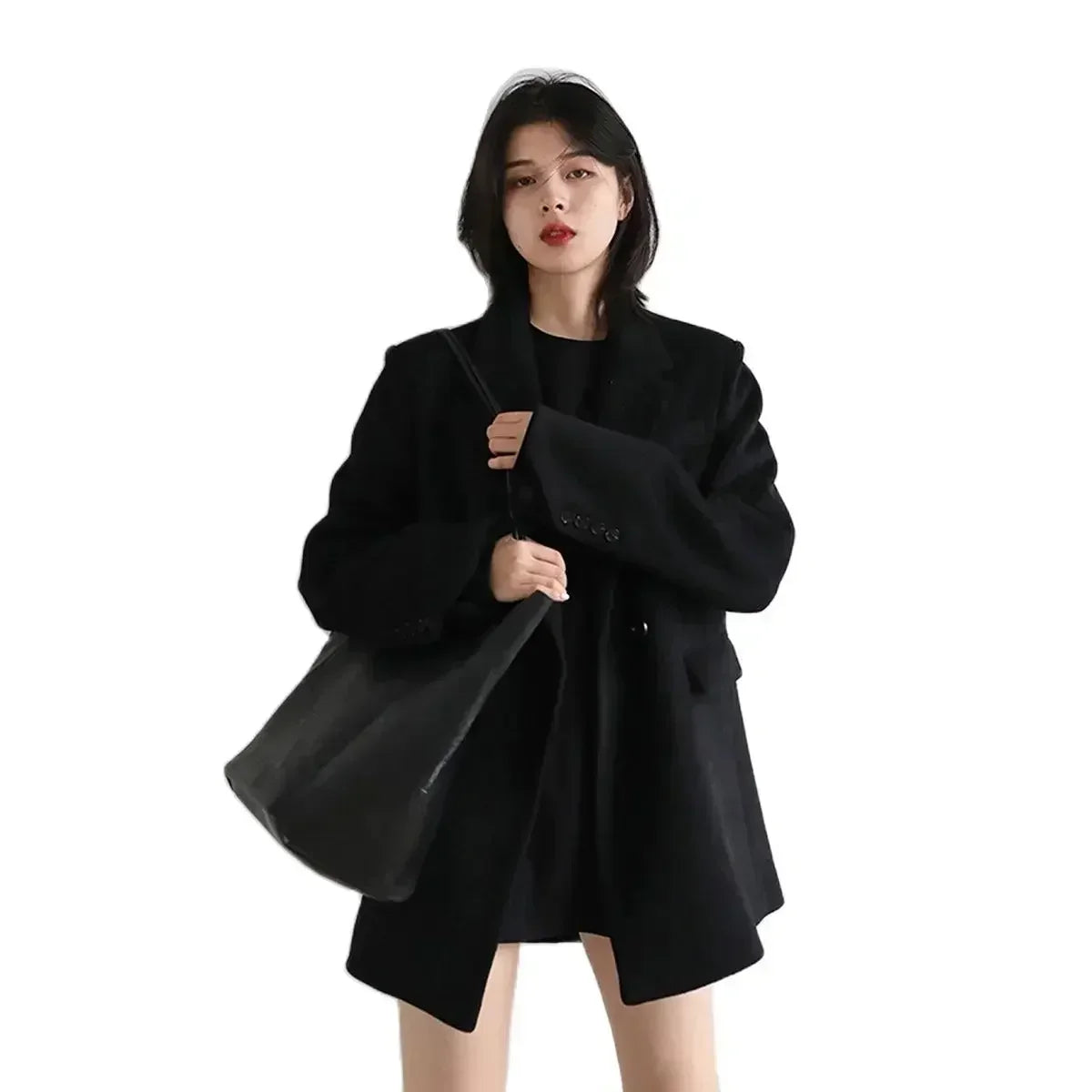 CHIC VEN Women's Elegant Mid-Long Wool Blend Overcoat