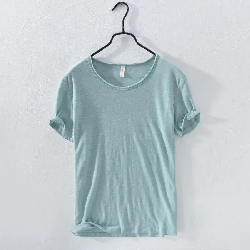 Retro Raw Edge Men's Cotton Slim-Fit T-Shirt