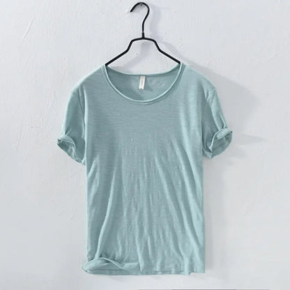 Retro Raw Edge Men's Cotton Slim-Fit T-Shirt