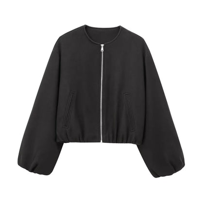 MUJER Women's Casual Cropped Fleece Bomber Jacket