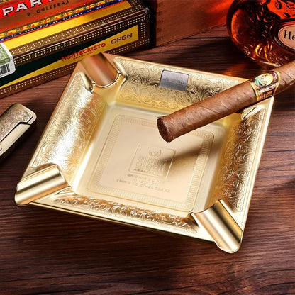 Large Square 4 Slot Copper Ashtray with Engraving