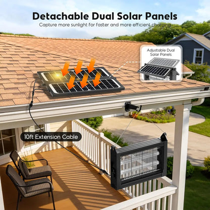 Outdoor Solar Bug Zapper with Dual Solar Panels & USB Charging