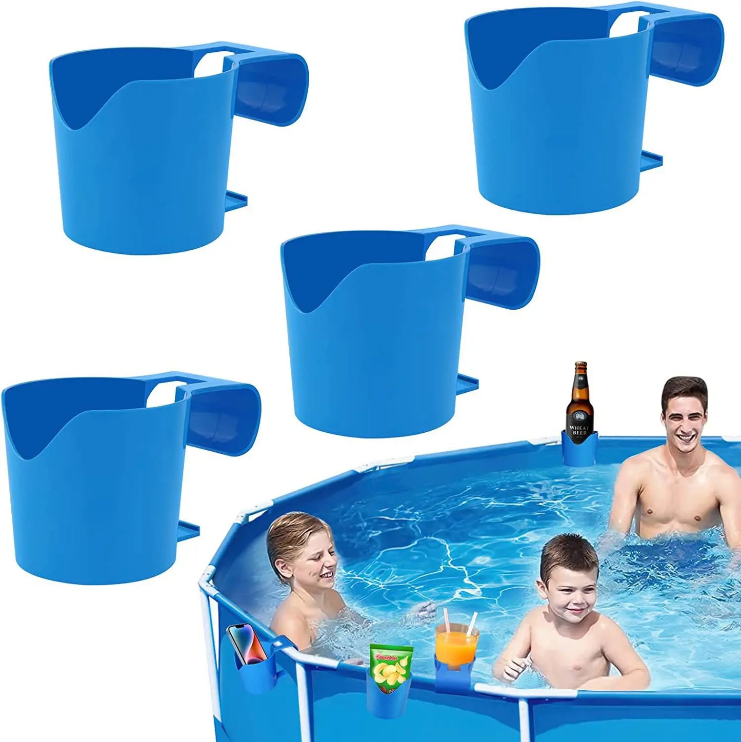 Poolside Storage Basket with Built-In Cup Holders for Above-Ground Pools