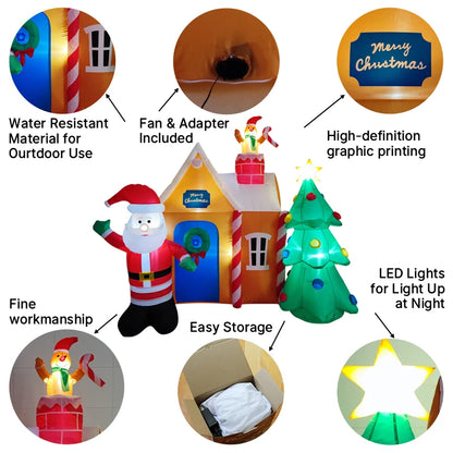 7.5FT Inflatable Santa Claus House with Christmas Tree