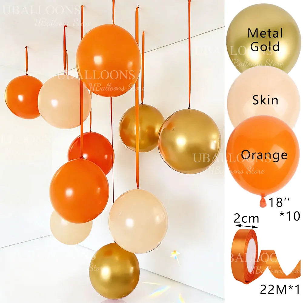 10-Pack 18" Orange & Hot Pink Party Balloons with Satin Ribbons