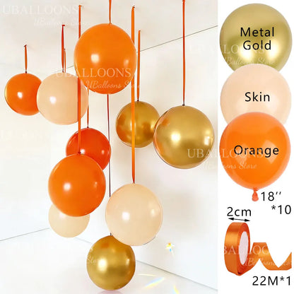 10-Pack 18" Orange & Hot Pink Party Balloons with Satin Ribbons