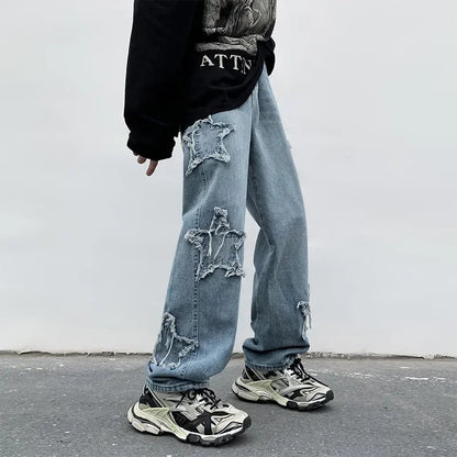 Star Embroidered Loose Fit Jeans