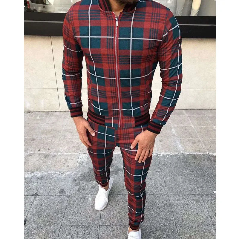 2-pce Checkered Sports Shirt & Jogging Clothes
