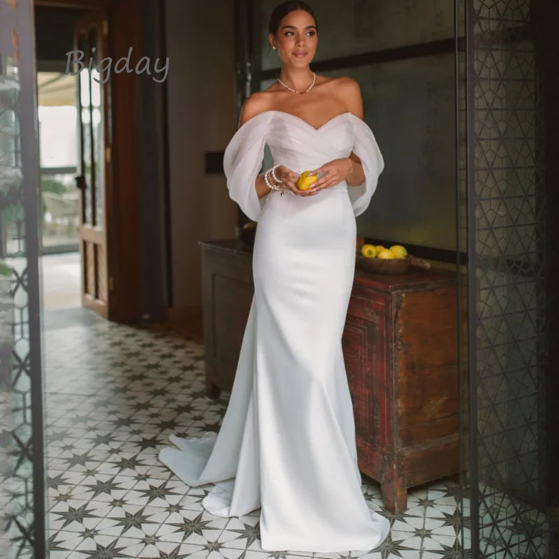 Elegant Mermaid Off The Shoulder Open Back Bridal Gown