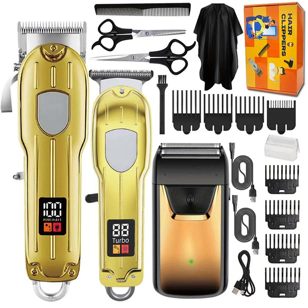 Professional 3-in-1 Hair Clipper & Trimmer Set – Cordless Grooming Kit with LCD Display
