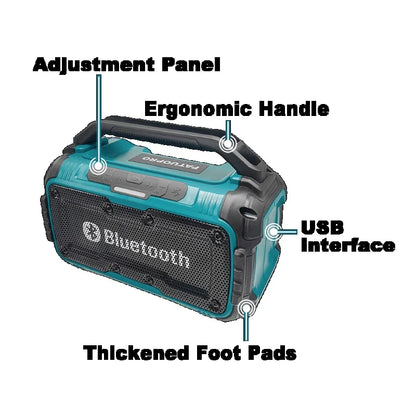 Portable Cordless Bluetooth Jobsite Speaker Compatible with Makita 18V Battery